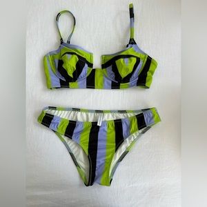 Solid & Striped Green & Purple Striped “Harley” Bikini, NWOT!